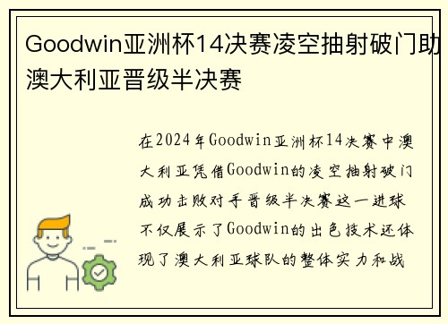 Goodwin亚洲杯14决赛凌空抽射破门助澳大利亚晋级半决赛 Goodwin亚洲杯14决赛凌空抽射破门助澳大利亚晋级半决赛